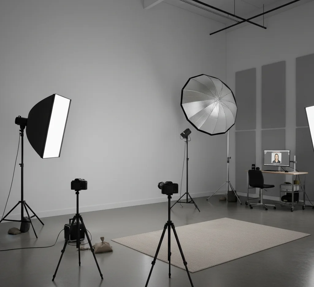 Professional passport photo studio in Cambridgeshire with compliant white background and lighting setup at Suny Graphics