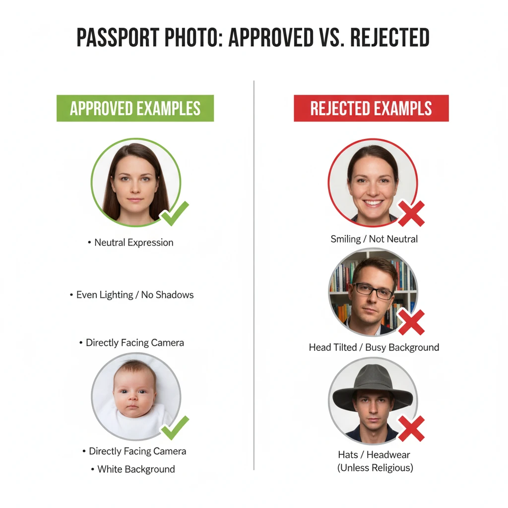 Common passport photo mistakes vs. approved compliant passport photos - comparison guide