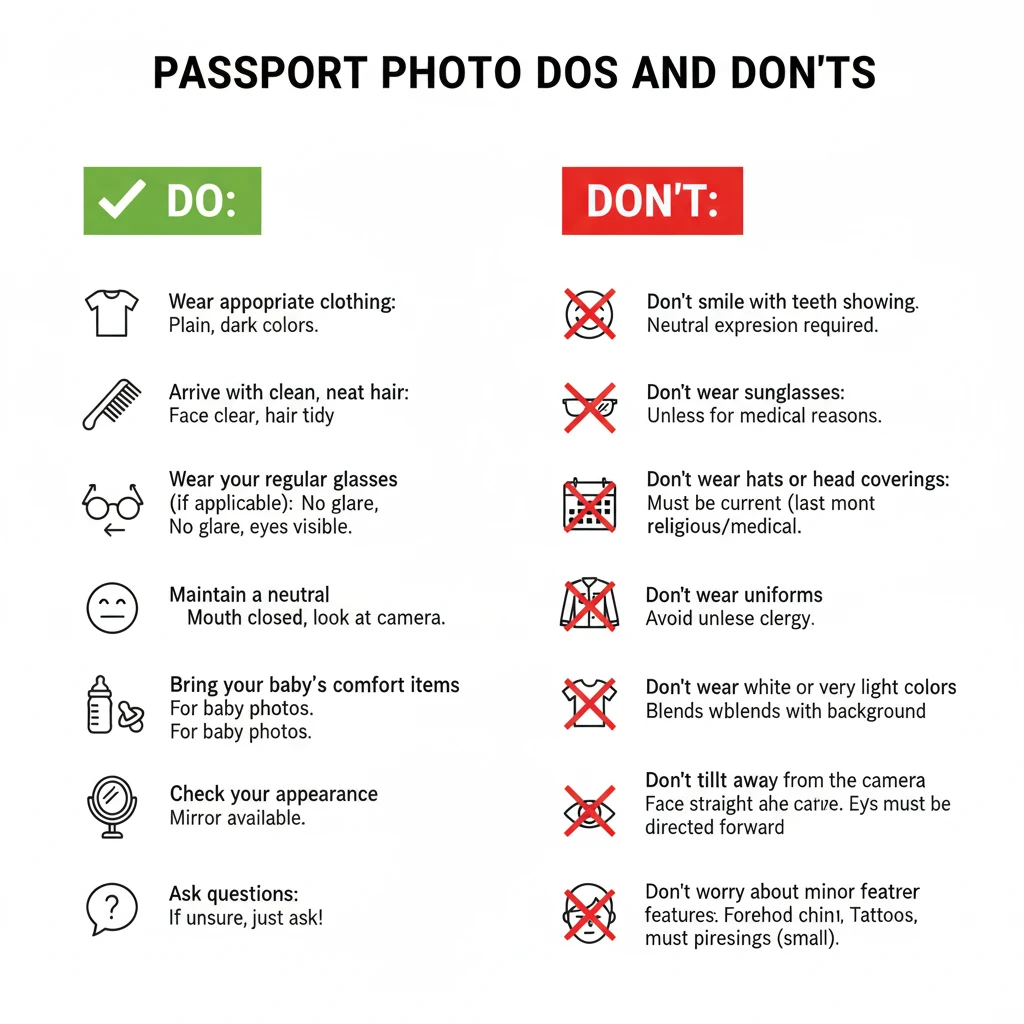 Passport photo dos and don'ts guide - what to wear and avoid for compliant passport photos