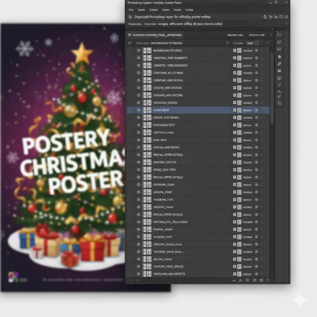 Screenshot of Adobe Photoshop layer panel using named folders and color coding