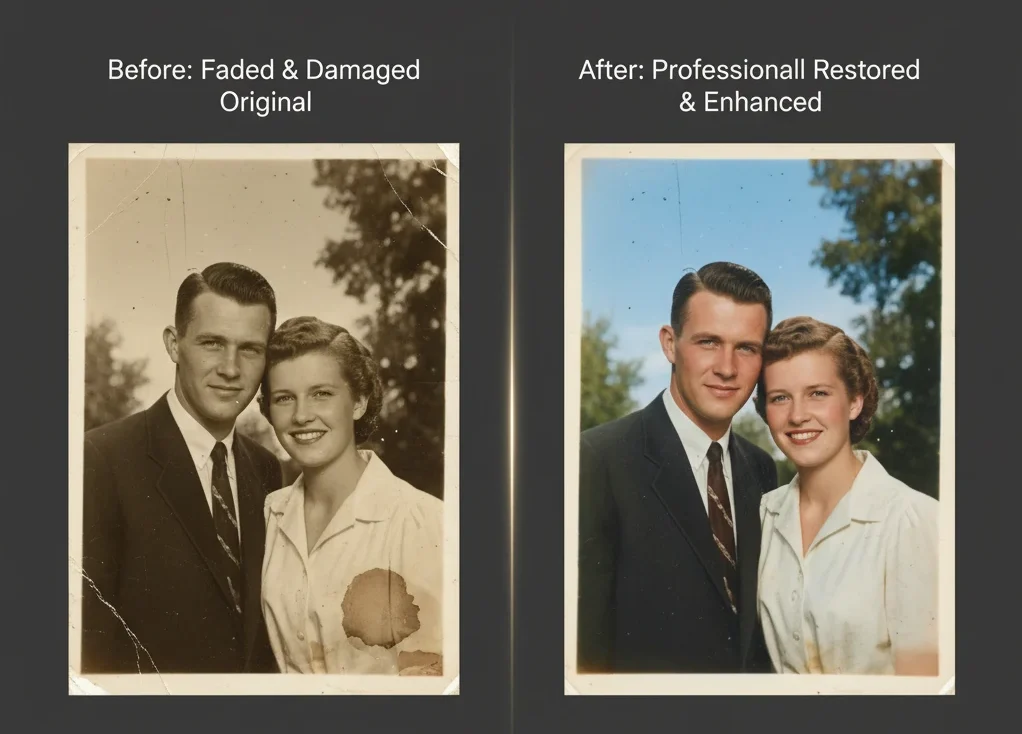 Photo restoration and enhancement services in Cambridgeshire - before and after examples